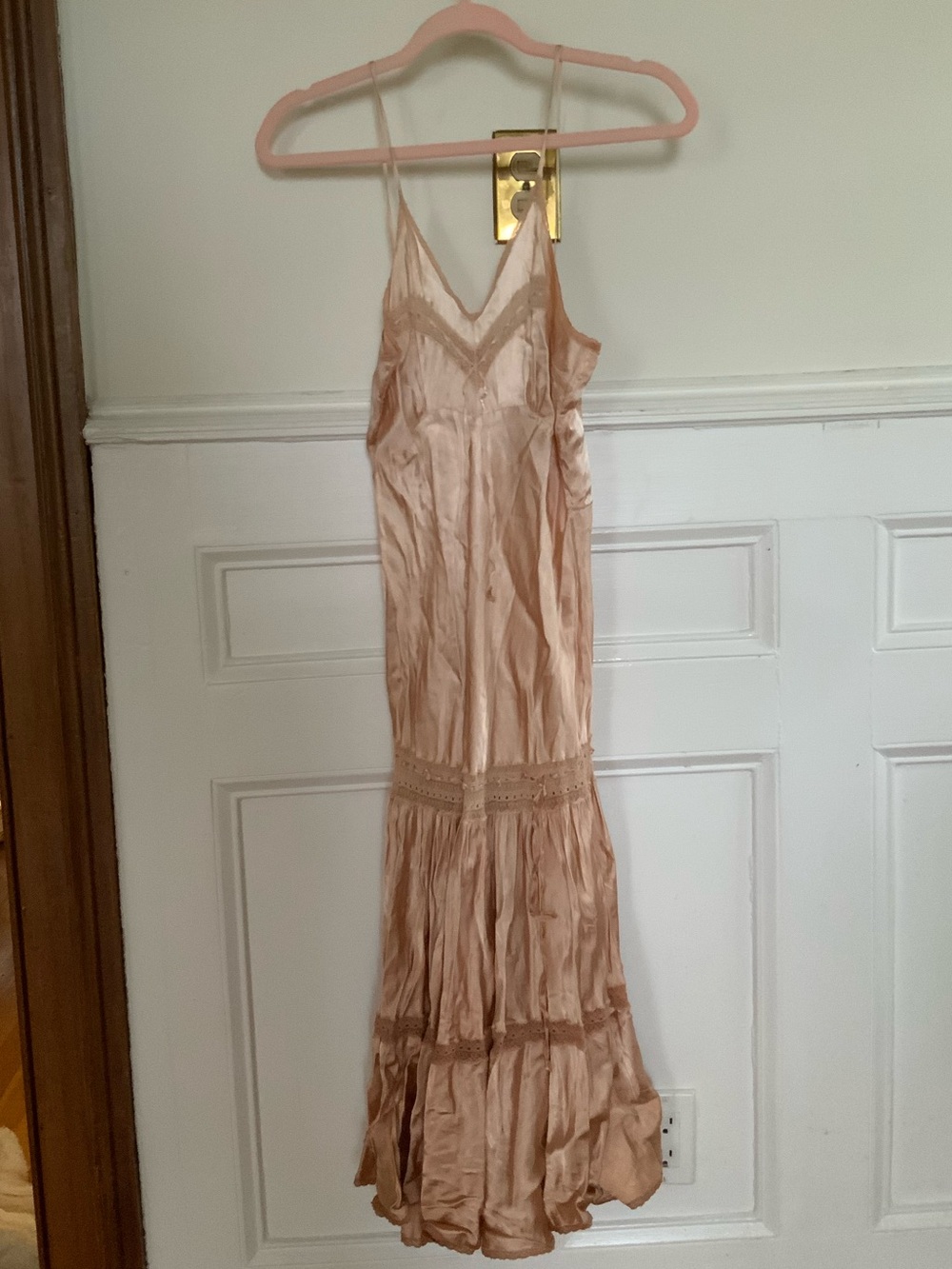H Lorenzo Blush Pink Satin Lace Maxi Slip Dress NWT